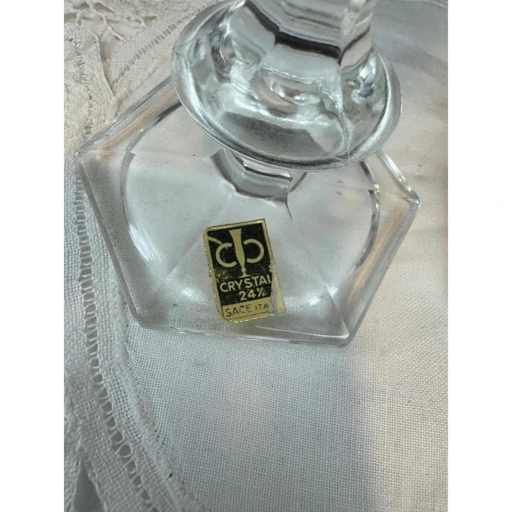 Sace Italy 24% Lead Crystal Champagne Flutes Set of 2 Hexagonal Base Diamond Cut